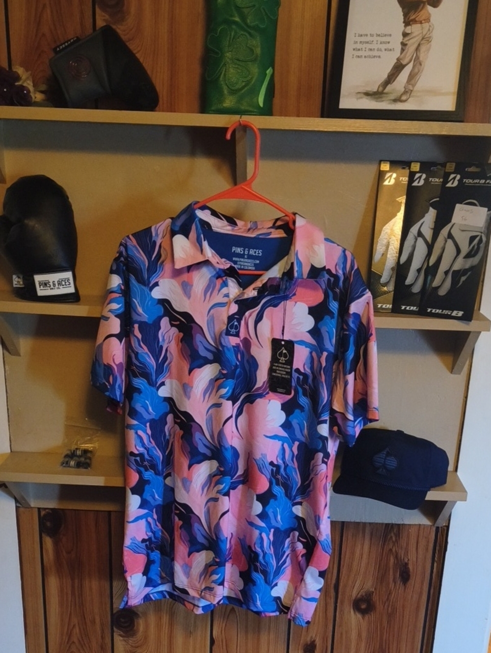Pins & Aces Men’s Pink and Blue Floral Polo